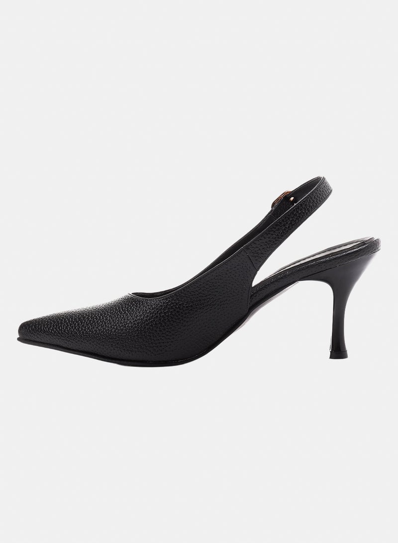 ICE CLUB Women's Pointed Toe Slingback Heel – Pebble-Grain Textured with Adjustable Ankle Strap - Image 4