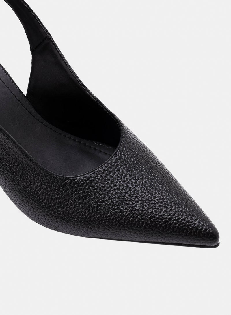 ICE CLUB Women's Pointed Toe Slingback Heel – Pebble-Grain Textured with Adjustable Ankle Strap - Image 5