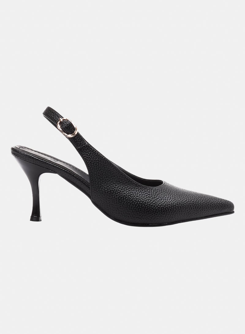 ICE CLUB Women's Pointed Toe Slingback Heel – Pebble-Grain Textured with Adjustable Ankle Strap - Image 2