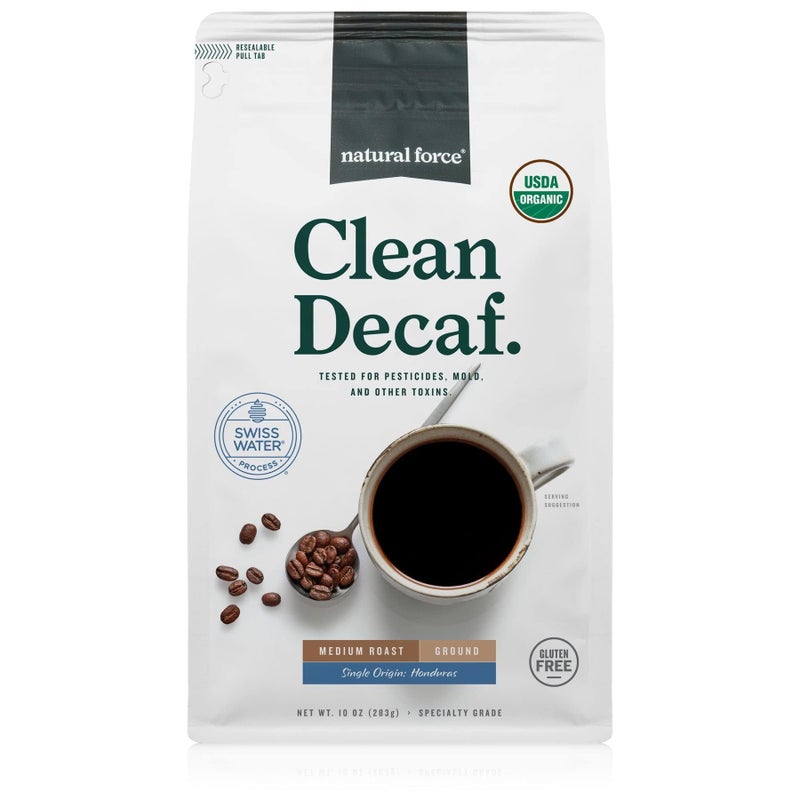Natural Force - Organic Clean Decaf Coffee, Mold & Mycotoxin Free, Lab Tested for Toxins & Purity, Low Acidity, Incredible Taste & Aroma, Ground Swiss Water Decaf Medium Roast, 10 oz - Image 1