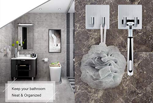 Jutoe Adhesive Hooks Razor Holder Heavy Duty Wall Hooks Stainless Steel Waterproof Hanger For Kitchen Bedroom Bathroom,Stick on Hook Antiskid Hangers Double Hanging Towel Robe Coat Key Brushed Nickel 2-Pack - Image 2