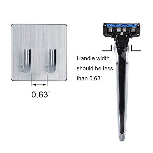 Jutoe Adhesive Hooks Razor Holder Heavy Duty Wall Hooks Stainless Steel Waterproof Hanger For Kitchen Bedroom Bathroom,Stick on Hook Antiskid Hangers Double Hanging Towel Robe Coat Key Brushed Nickel 2-Pack - Image 3