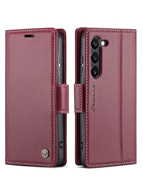 Samsung Galaxy S24 Wallet Case - Premium PU Leather Magnetic Flip Folio with RFID Blocking, Credit Card Slots, Kickstand, and Shockproof Protection - Wine Red