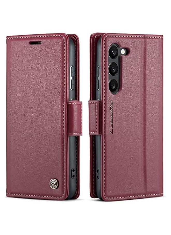 Generic - Samsung Galaxy S24 Wallet Case - Premium PU Leather Magnetic Flip Folio with RFID Blocking, Credit Card Slots, Kickstand, and Shockproof Protection - Wine Red - Image 1