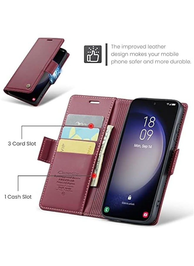 Generic - Samsung Galaxy S24 Wallet Case - Premium PU Leather Magnetic Flip Folio with RFID Blocking, Credit Card Slots, Kickstand, and Shockproof Protection - Wine Red - Image 1