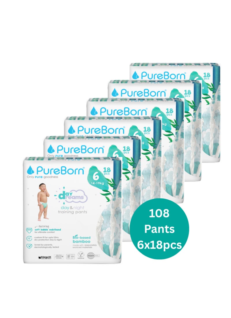 PureBorn بيجامة تدريب ليلية للأطفال من بيور بورن، حفاضات مقاس 6 | حفاضات صديقة للبيئة، مضادة للحساسية، بأسلوب بنطال | 14-19 كجم | عدد 108 | طباعة سحاب - Image 1