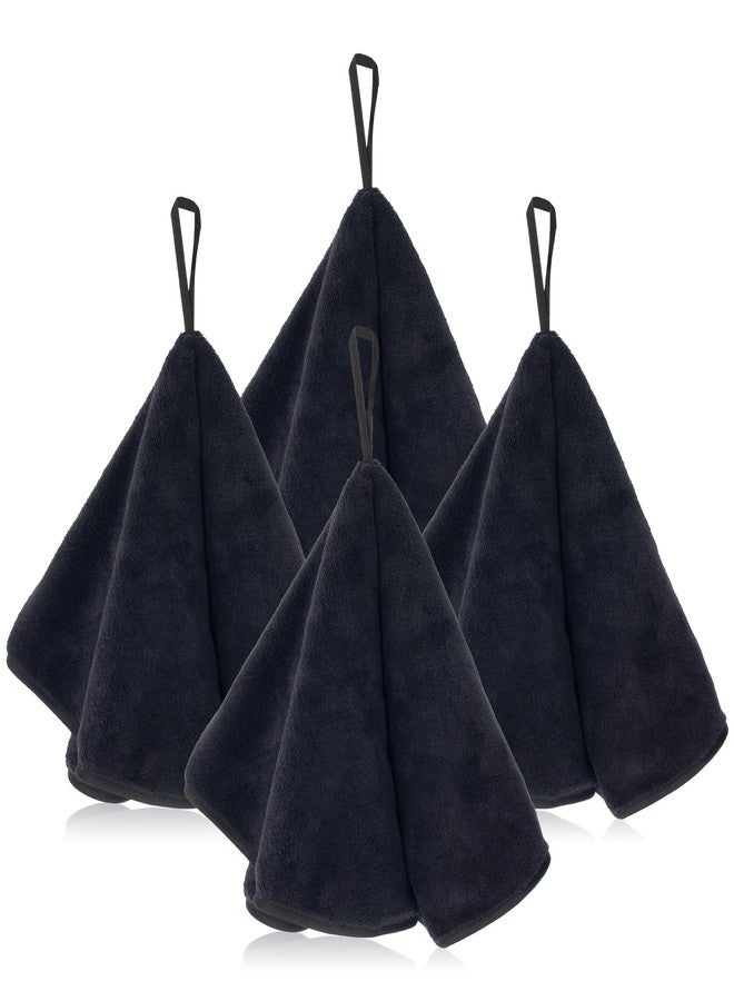 Hipruict Hanging Hand Towels with Loops, 4 Pcs Hand Towels for Kitchen, Absorbent and Soft Fiber for Quick Dry, Round Shape (Black) - Image 1
