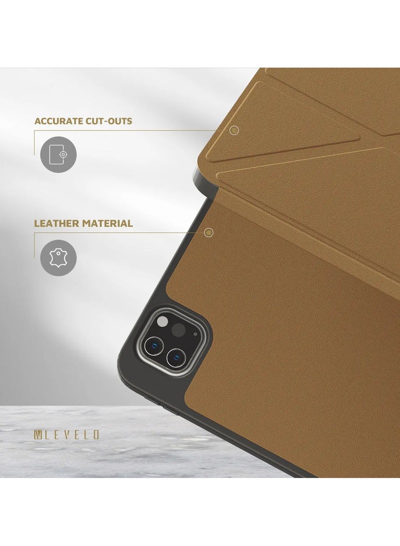 LEVELO iPad Pro 11inch Case Elegante Hybrid Leather Back Cover / Horizontal Stream Your Online Movie / Vertical For Video Call Or Reading / 3FT Drop Tested / Shock Absorbent Bumper Case / Flat Lay for Typing and Work - Brown  - Image 2