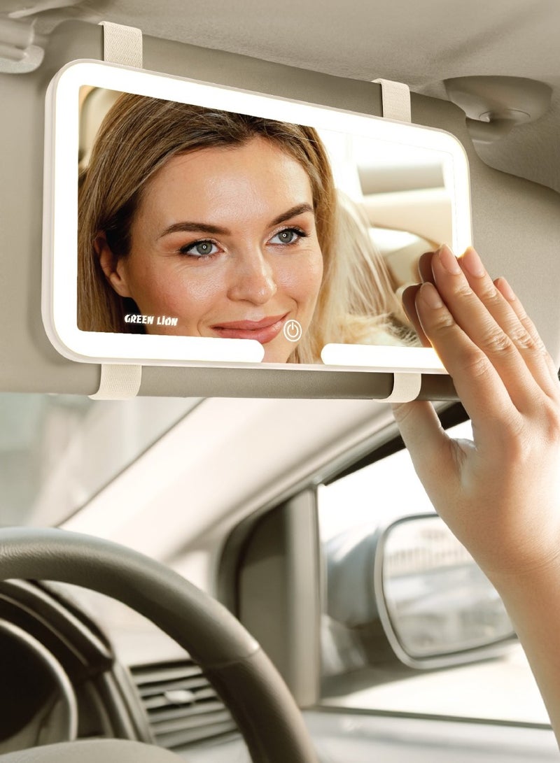 جرين ليون مرآة مكياج السيارة GMR-48 / التحكم باللمس وإمكانية تعديل السطوع / 48 حبة LED / تصميم مضغوط / سهولة التركيب / مرآة سيارة مدمجة - بيج - Image 1