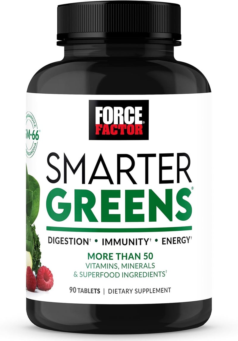 FORCE FACTOR Smarter Greens Tablets Greens Supplement with 25 Superfoods and Antioxidants to Improve Digestion Reduce Stress Strengthen Immunity and Support Metabolism 90 Tablets - Image 1
