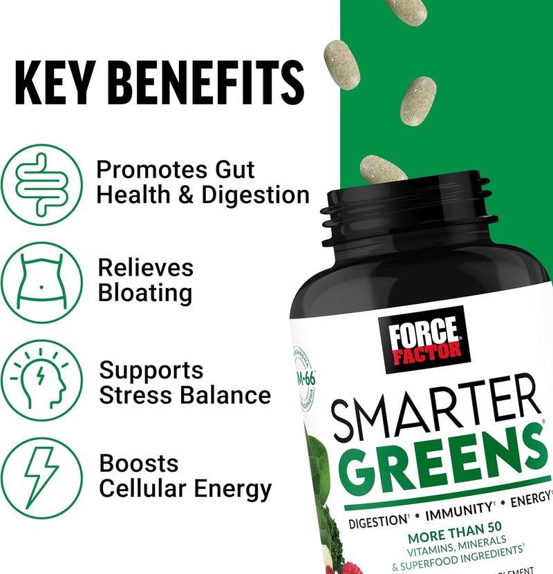 FORCE FACTOR Smarter Greens Tablets Greens Supplement with 25 Superfoods and Antioxidants to Improve Digestion Reduce Stress Strengthen Immunity and Support Metabolism 90 Tablets - Image 2