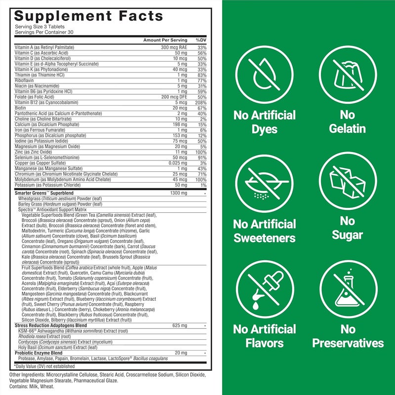 FORCE FACTOR Smarter Greens Tablets Greens Supplement with 25 Superfoods and Antioxidants to Improve Digestion Reduce Stress Strengthen Immunity and Support Metabolism 90 Tablets - Image 5