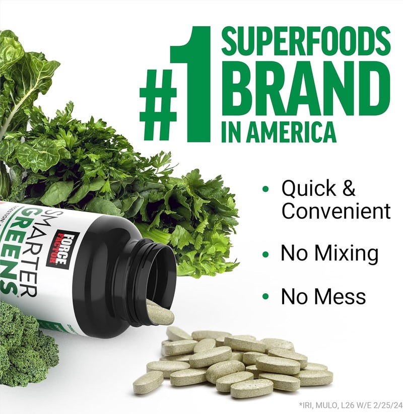 FORCE FACTOR Smarter Greens Tablets Greens Supplement with 25 Superfoods and Antioxidants to Improve Digestion Reduce Stress Strengthen Immunity and Support Metabolism 90 Tablets - Image 4