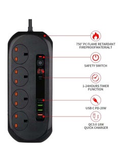 Pama BKL-16 Universal Extension Cord With 4 Universal Sockets, 3 USB ports,  1 PD Ports and 2 Meter Multicolour  - Image 2