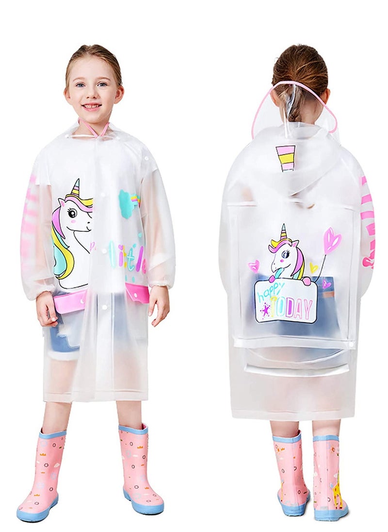 Generic Boys Girls Hooded Rain Poncho Durable Waterproof Windbreaker Reusable Kids Raincoat Kindergarten Student Rainwear Transparent Kids Cartoon Raincoat Children's Schoolbag Rain Jacket Coat EVA  - Image 1