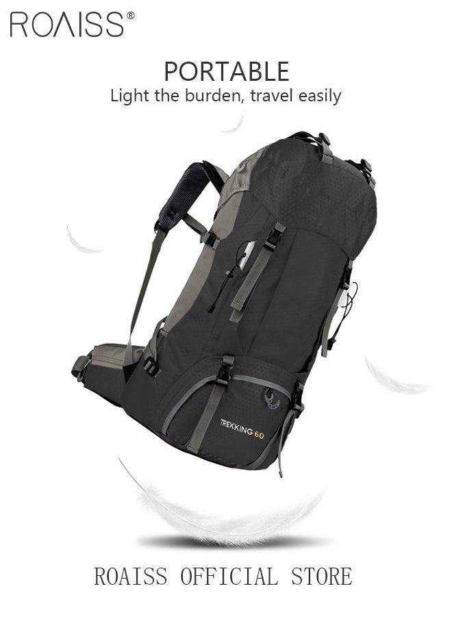 roaiss Unisex Outdoor Backpack 60L Capacity Multifunction Multi-pocket Hiking Bag with Rain Cover Water-resistant Oxford Shockproof Decompression for Camping Climbing Sports Travel Black  - Image 2