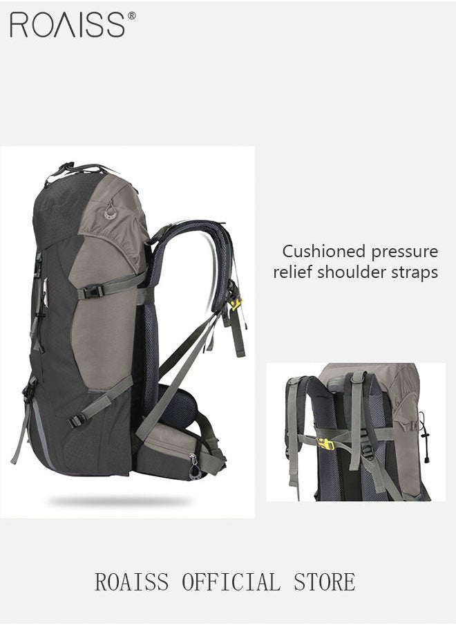 roaiss Unisex Outdoor Backpack 60L Capacity Multifunction Multi-pocket Hiking Bag with Rain Cover Water-resistant Oxford Shockproof Decompression for Camping Climbing Sports Travel Black  - Image 3