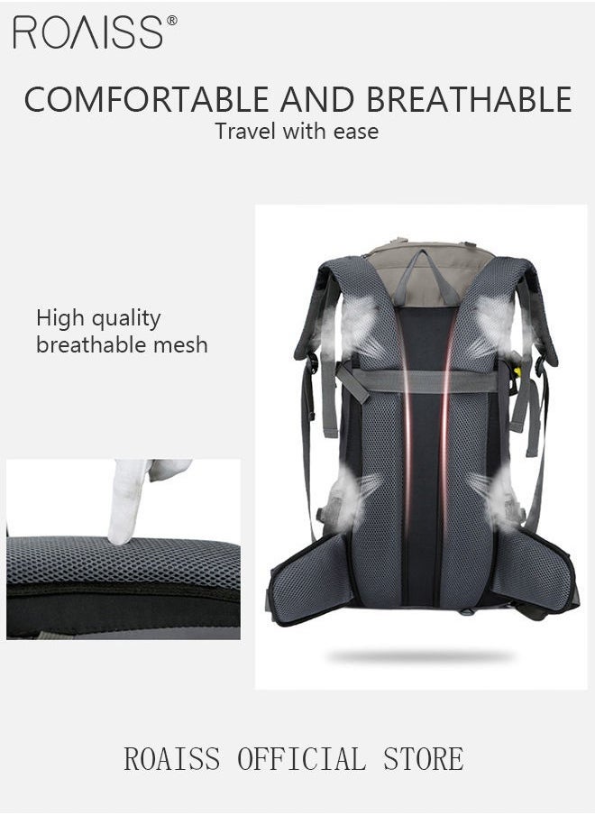 roaiss Unisex Outdoor Backpack 60L Capacity Multifunction Multi-pocket Hiking Bag with Rain Cover Water-resistant Oxford Shockproof Decompression for Camping Climbing Sports Travel Black  - Image 4