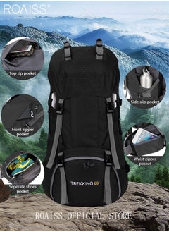 roaiss Unisex Outdoor Backpack 60L Capacity Multifunction Multi-pocket Hiking Bag with Rain Cover Water-resistant Oxford Shockproof Decompression for Camping Climbing Sports Travel  - Image 1