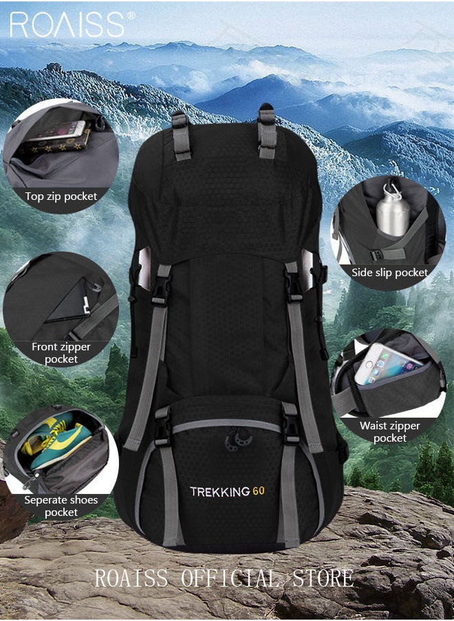 roaiss Unisex Outdoor Backpack 60L Capacity Multifunction Multi-pocket Hiking Bag with Rain Cover Water-resistant Oxford Shockproof Decompression for Camping Climbing Sports Travel  - Image 1