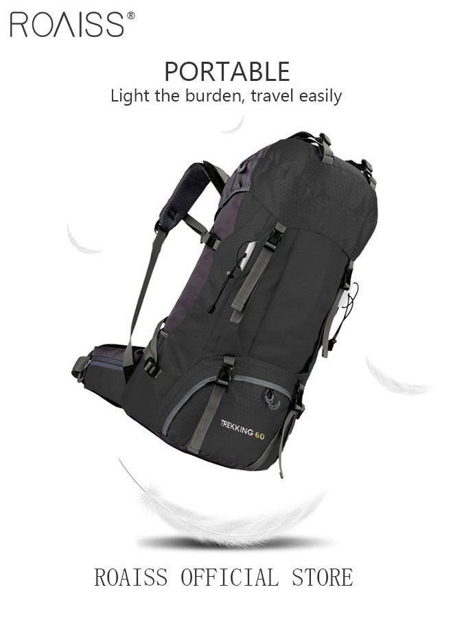 roaiss Unisex Outdoor Backpack 60L Capacity Multifunction Multi-pocket Hiking Bag with Rain Cover Water-resistant Oxford Shockproof Decompression for Camping Climbing Sports Travel  - Image 2