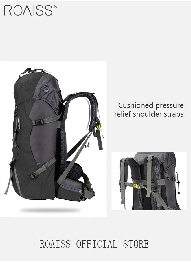 roaiss Unisex Outdoor Backpack 60L Capacity Multifunction Multi-pocket Hiking Bag with Rain Cover Water-resistant Oxford Shockproof Decompression for Camping Climbing Sports Travel  - Image 3