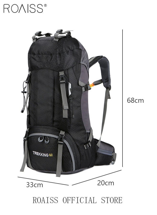 roaiss Unisex Outdoor Backpack 60L Capacity Multifunction Multi-pocket Hiking Bag with Rain Cover Water-resistant Oxford Shockproof Decompression for Camping Climbing Sports Travel  - Image 5
