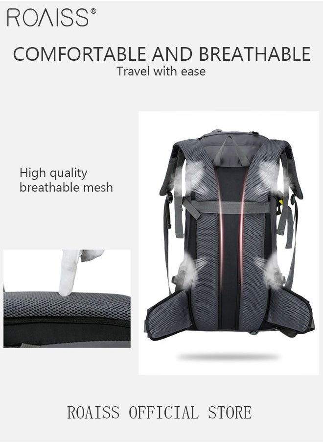 roaiss Unisex Outdoor Backpack 60L Capacity Multifunction Multi-pocket Hiking Bag with Rain Cover Water-resistant Oxford Shockproof Decompression for Camping Climbing Sports Travel  - Image 4