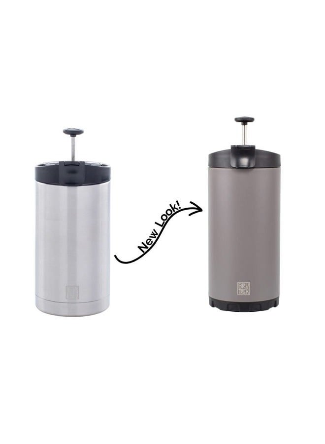 BruTrek Steel Toe 3.0 Travel Coffee Press - Brew 20 fl.oz On The Go - No Spill Lid, Double Wall Vacuum Insulated Stays Hot for Hours, French Press Coffee (Storm Gray) - Image 3