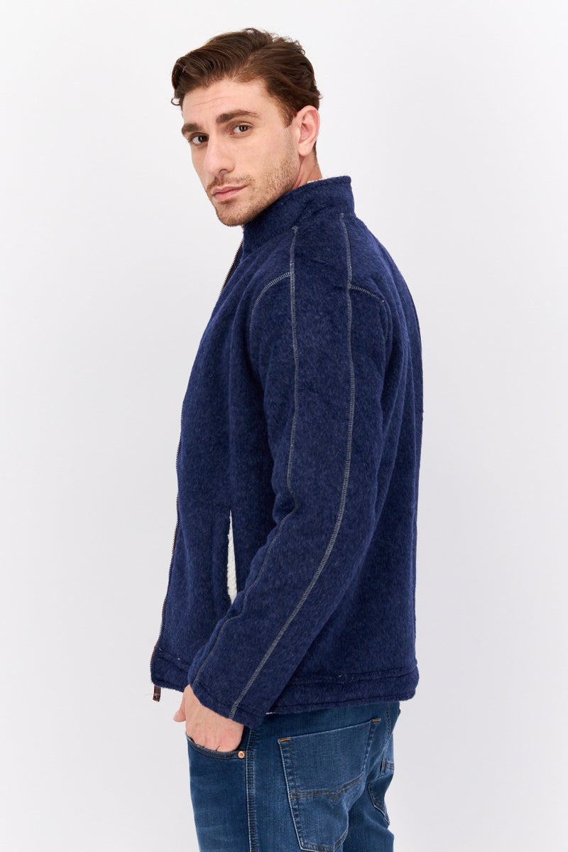 TRUE GRIT Men High Neck Heather Full Zip Sweatshirt, Blue  - Image 2