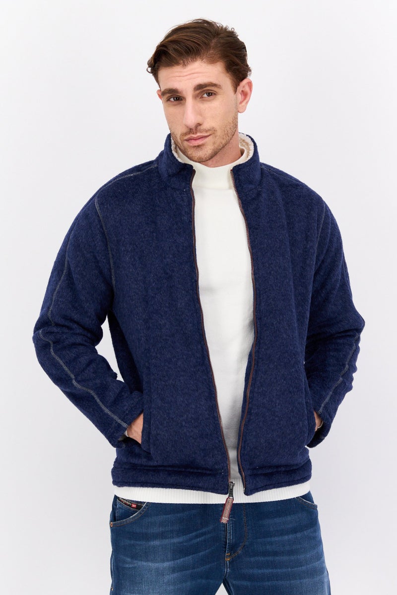 TRUE GRIT Men High Neck Heather Full Zip Sweatshirt, Blue  - Image 1