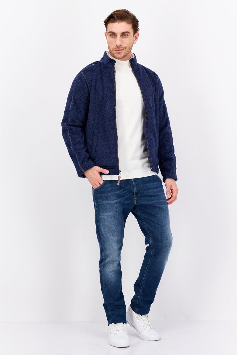 TRUE GRIT Men High Neck Heather Full Zip Sweatshirt, Blue  - Image 4
