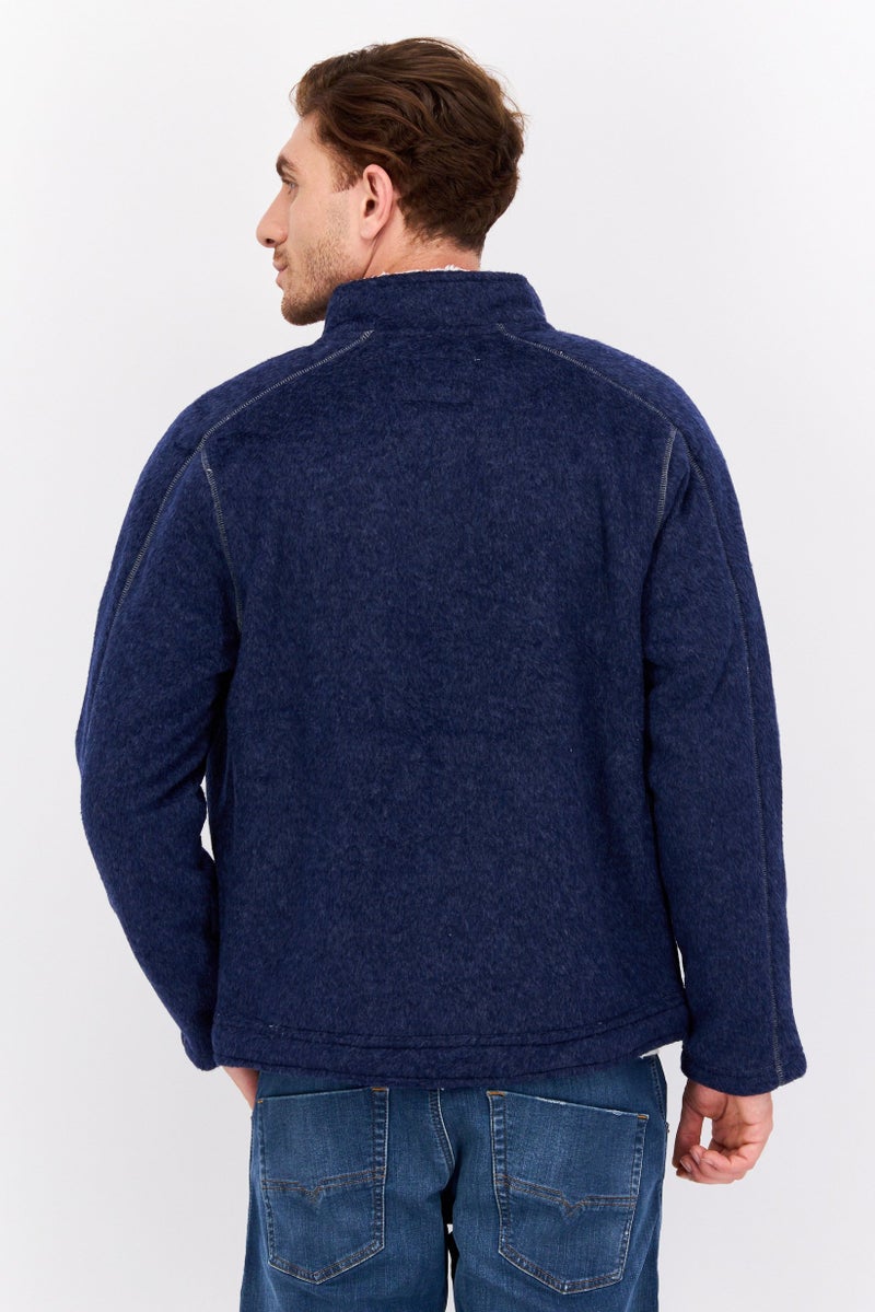 TRUE GRIT Men High Neck Heather Full Zip Sweatshirt, Blue  - Image 3