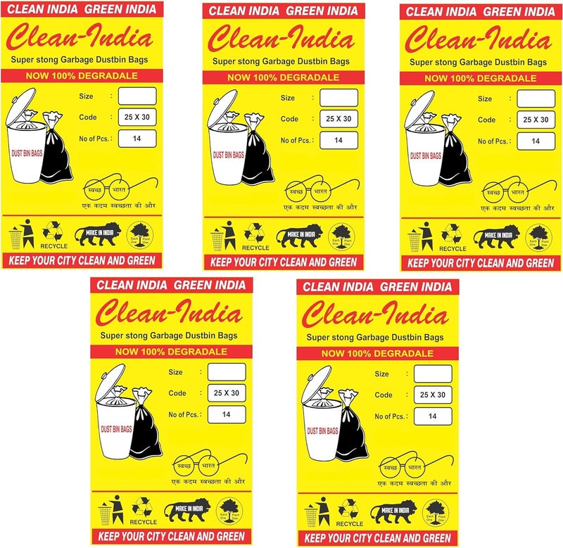 Clean India أكياس قمامة كبيرة 70 قطعة بحجم 25x30 من كلين إنديا، عبوة من 5 × 14 قطعة - Image 1