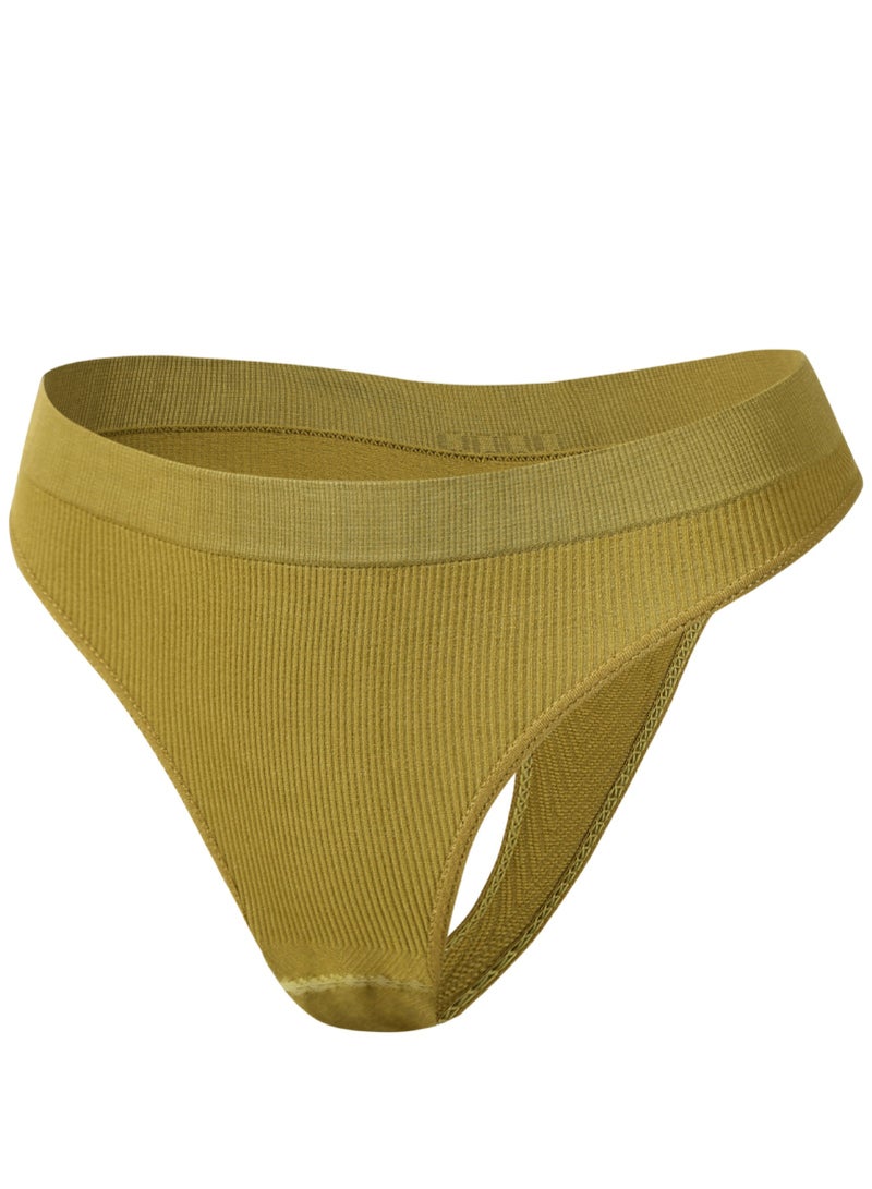 Loquat Women's Solid Color Seamless Underwear Low-Waisted T-Word Thong Briefs Soft Stretch Underpants Lemon Yellow 