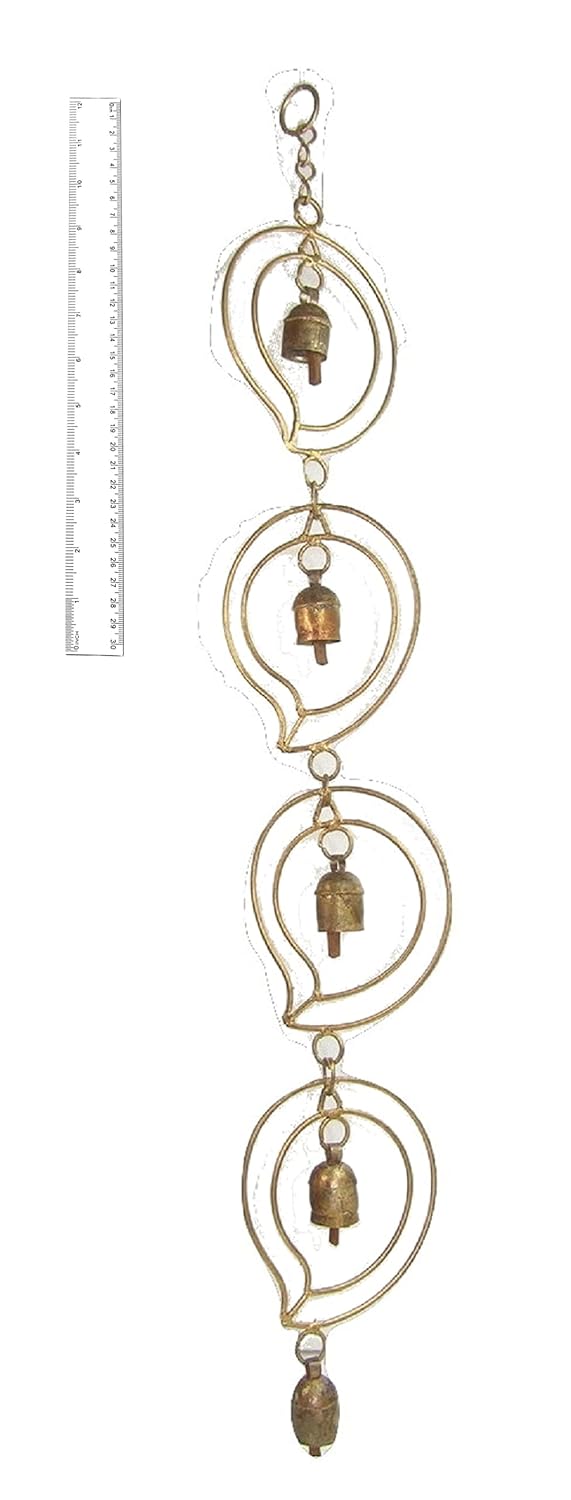 Ethnics of Kutch Ethnics of Kutch Hand Made Metal Bells Wrought Iron CopperZinc Coated Home Dcor Chimes Cow Bell Double Mango Frame 5 Bell 75 cms Length Colour Copper BEL0016 - Image 4