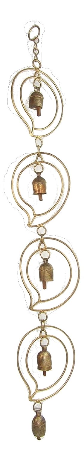 Ethnics of Kutch Ethnics of Kutch Hand Made Metal Bells Wrought Iron CopperZinc Coated Home Dcor Chimes Cow Bell Double Mango Frame 5 Bell 75 cms Length Colour Copper BEL0016 - Image 1