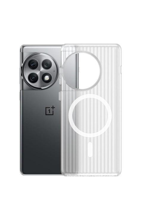 Case Compatible with OnePlus 12, Ultra Thin Corrugated Texture ICE Frosted Mag-Safe Case for OnePlus 12 Translucent Magnetic Suction Wireless Charging Phone Cover