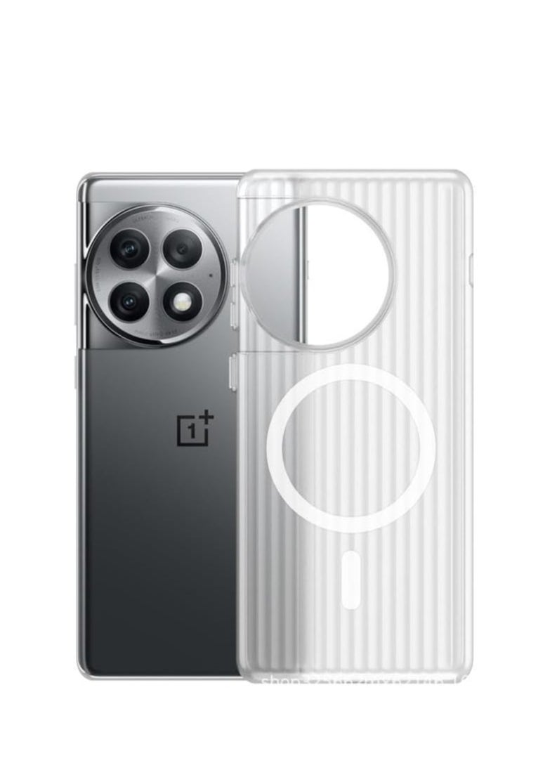 General - Case Compatible with OnePlus 12, Ultra Thin Corrugated Texture ICE Frosted Mag-Safe Case for OnePlus 12 Translucent Magnetic Suction Wireless Charging Phone Cover - Image 1
