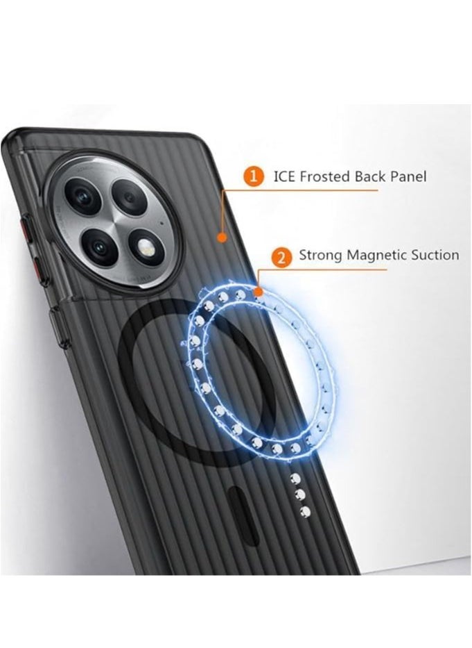 General - Case Compatible with OnePlus 12, Ultra Thin Corrugated Texture ICE Frosted Mag-Safe Case for OnePlus 12 Translucent Magnetic Suction Wireless Charging Phone Cover - Image 1