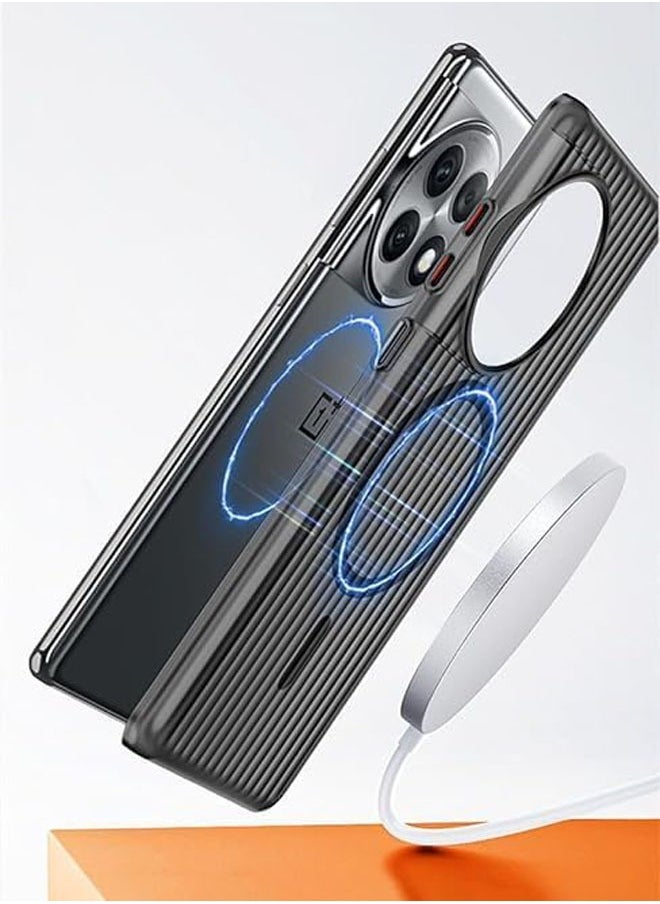 General - Case Compatible with OnePlus 12, Ultra Thin Corrugated Texture ICE Frosted Mag-Safe Case for OnePlus 12 Translucent Magnetic Suction Wireless Charging Phone Cover - Image 1
