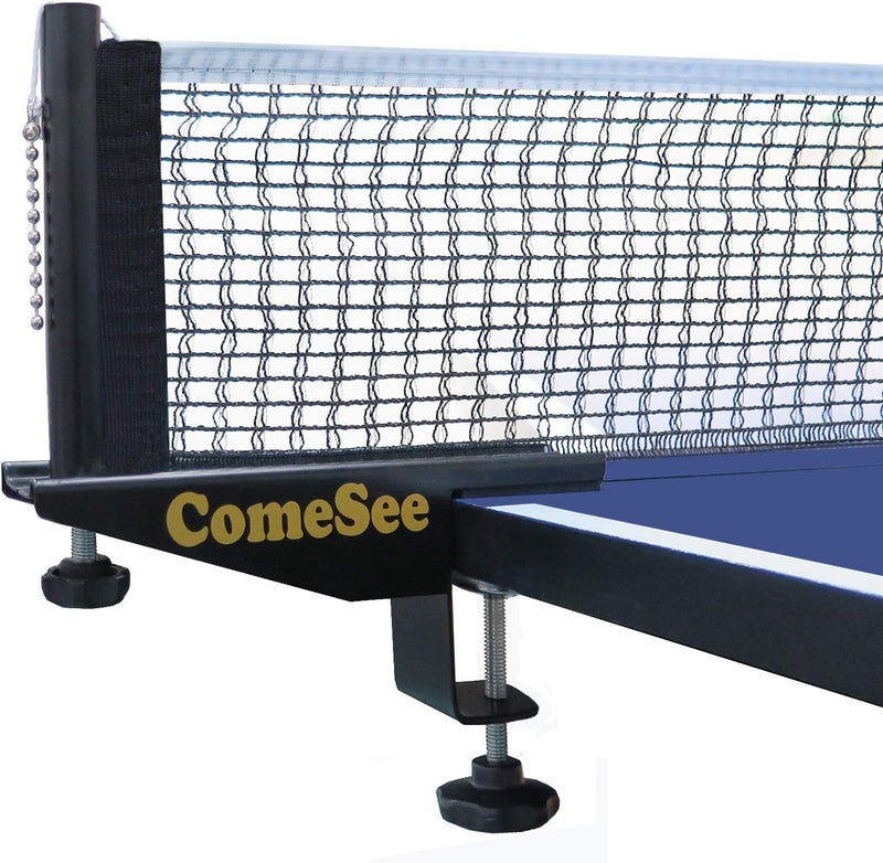 Comesee Professional Table Tennis Ping Pong Net Post Set Strength Screw Clamp with Net Clip Insert, 1.5 Inch Width Grip Holder, Tension and Height Adjustable Easy Set Up (Black) - Image 1