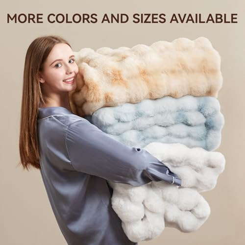 Anysay Faux Fur Throw Blanket, 1000GSM Fluffy Soft Bubble Blanket for Couch Bed, Cozy Plush Warm and Thick Blanket, Fuzzy Rabbit Throw for Living Room Bedroom 50''*60'' White - Image 5