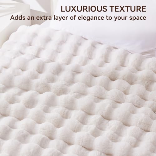 Anysay Faux Fur Throw Blanket, 1000GSM Fluffy Soft Bubble Blanket for Couch Bed, Cozy Plush Warm and Thick Blanket, Fuzzy Rabbit Throw for Living Room Bedroom 50''*60'' White - Image 4