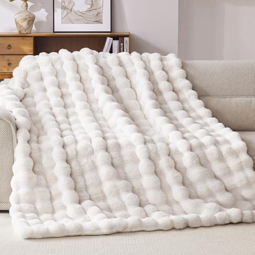 Anysay Faux Fur Throw Blanket, 1000GSM Fluffy Soft Bubble Blanket for Couch Bed, Cozy Plush Warm and Thick Blanket, Fuzzy Rabbit Throw for Living Room Bedroom 50''*60'' White - Image 1