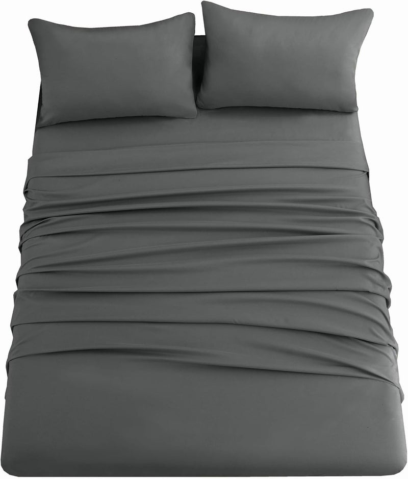 Ghooss Bed Sheet Set-1 Flat Sheet,1 Fitted Sheet and 2 Pillowcases,100% Microfiber Luxury Bedding-Deep Pocket,Hypoallergenic,Wrinkle & Fade Free（Dark Grey，Full） - Image 1