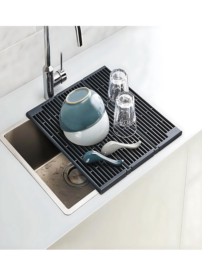 Vroxy رف تجفيف الأطباق متعدد الأغراض من Vroxy - رف تجفيف قابل للطي فوق حوض المطبخ مع سيليكون مانع للانزلاق، تصميم قابل للتعديل وموفر للمساحة - رف سهل التخزين (قطعة واحدة) - Image 1