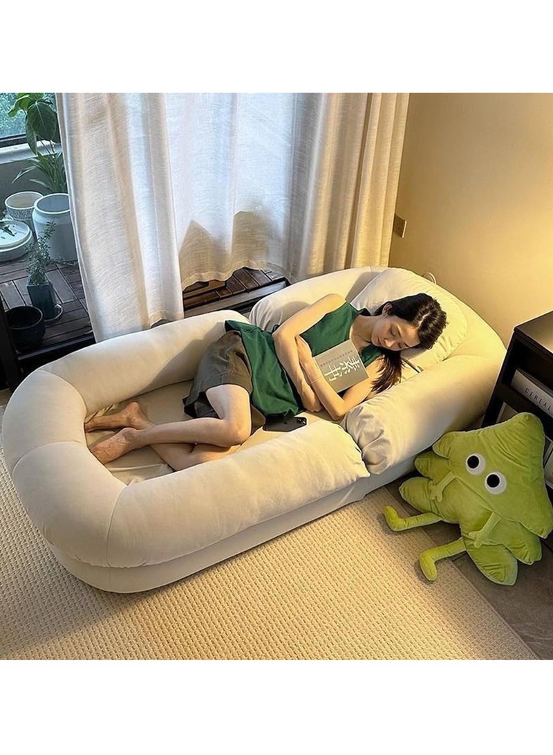 LEDIN Bed Foldable with 5 Adjustable Positions, Giant Bean Bag Chair Bed for Adults, Folds From Lazy Chair to Floor Mattress Bed, Large Floor Sofa Couch, Big Sofa Bed, Apricot  - Image 5