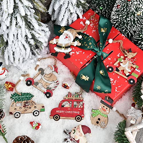 DearHouse 27Pcs Christmas Wooden Hanging Ornament Set Red Truck Ornaments Wooden Xmas Snowman and Santa Claus Ornaments Decors for Christmas Tree Crafts Home Party - Image 3