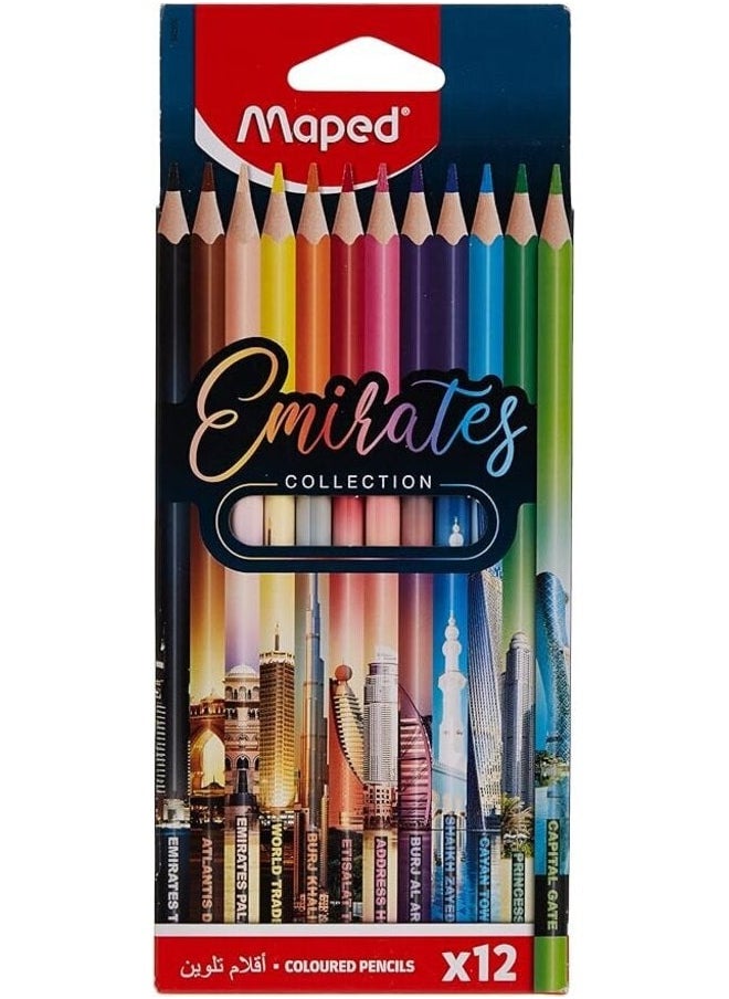 Maped - Triangular Color Pencils For Easy And Comfortable Grip and Maped 852000 - Egonomic Three-Sided Pencils Black'Peps Energy with Eraser Head - HB Medium - x12 Pens, Pack of 2 & Maped Emirates Coloring Pencil Pack Of 1 - Image 1